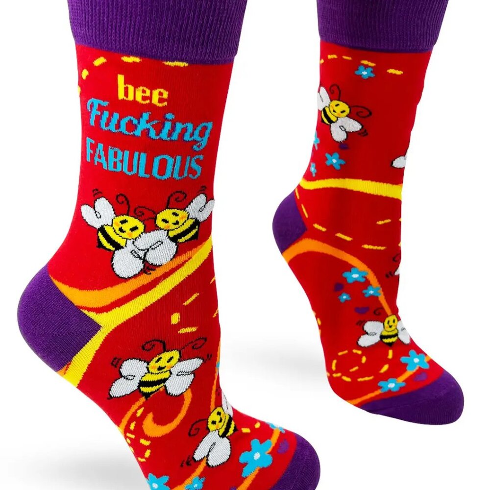 Novelty Crew Sock Ladies' Crew Socks with Saying ""Bee F ... Fabulous"